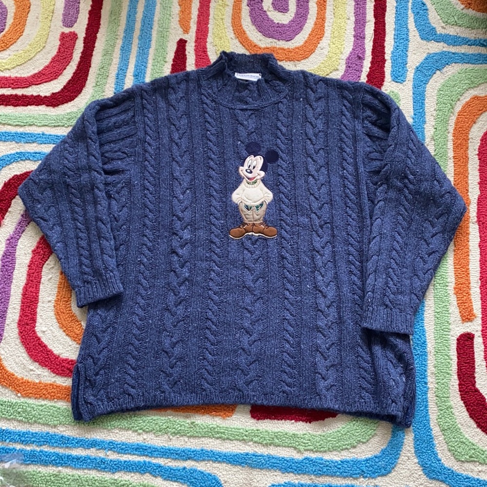 VTG Donaldson Wool Mohair Embroidered Mickey Chunky Cable Knit Sweater